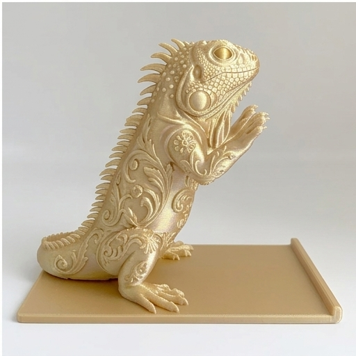 グリーンイグアナのルネサンス肖像画スマホスタンド（シルクゴールド）（4枚目）
