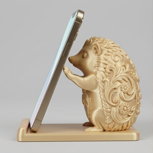 ハリネズミのルネサンス肖像画スマホスタンド(シルクゴールド)