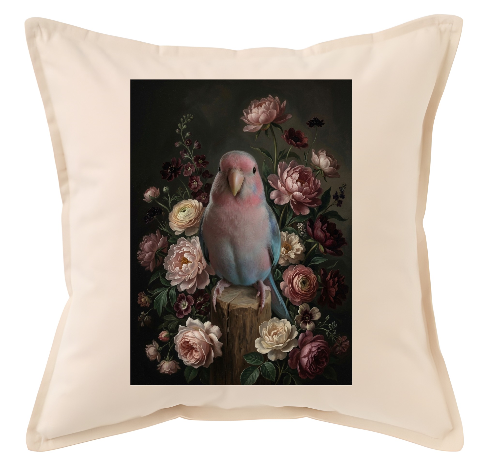 アキクサインコの花の油絵風アート花柄クッション