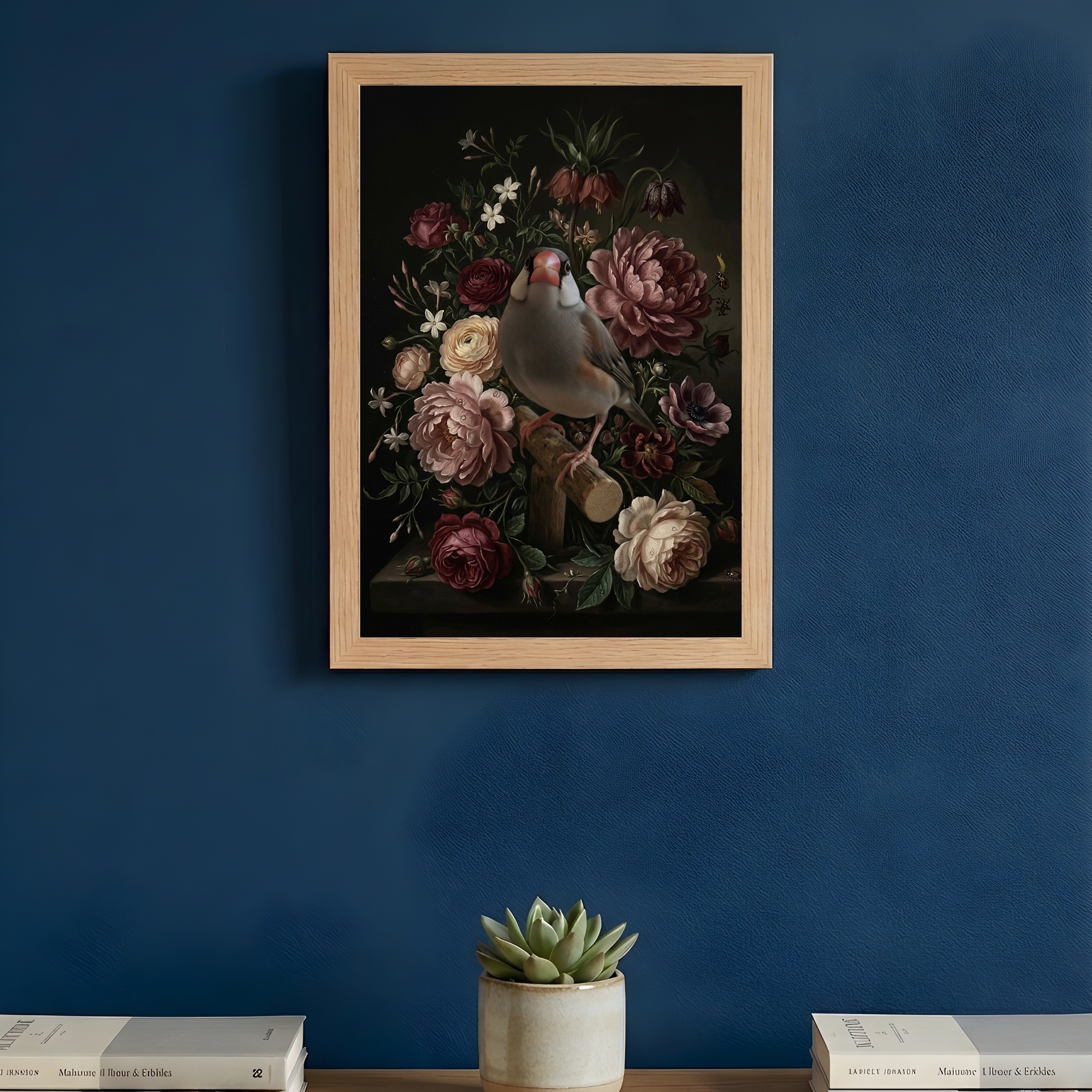 文鳥・ブンチョウの花の油絵風アート花柄額装プリント（A4サイズ）（3枚目）