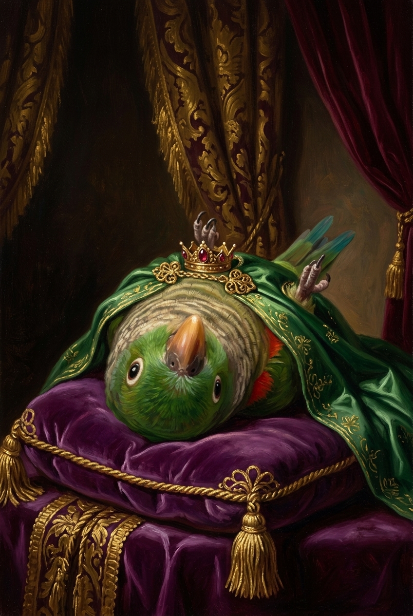オオハナインコのルネサンス肖像画額装プリント(A4金縁)(4枚目)