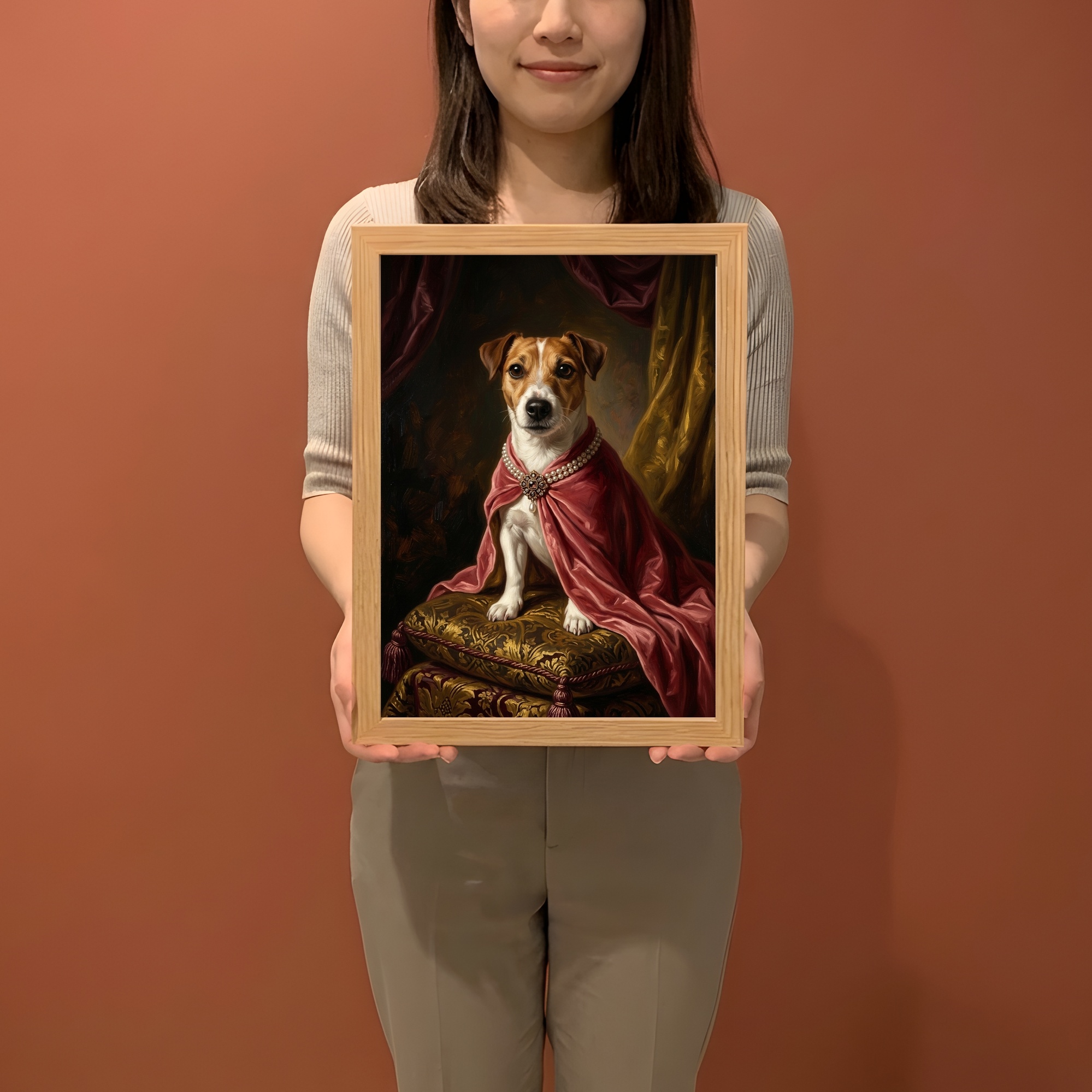 ジャックラッセルテリアのルネサンス肖像画額装プリント（A4サイズ）（2枚目）