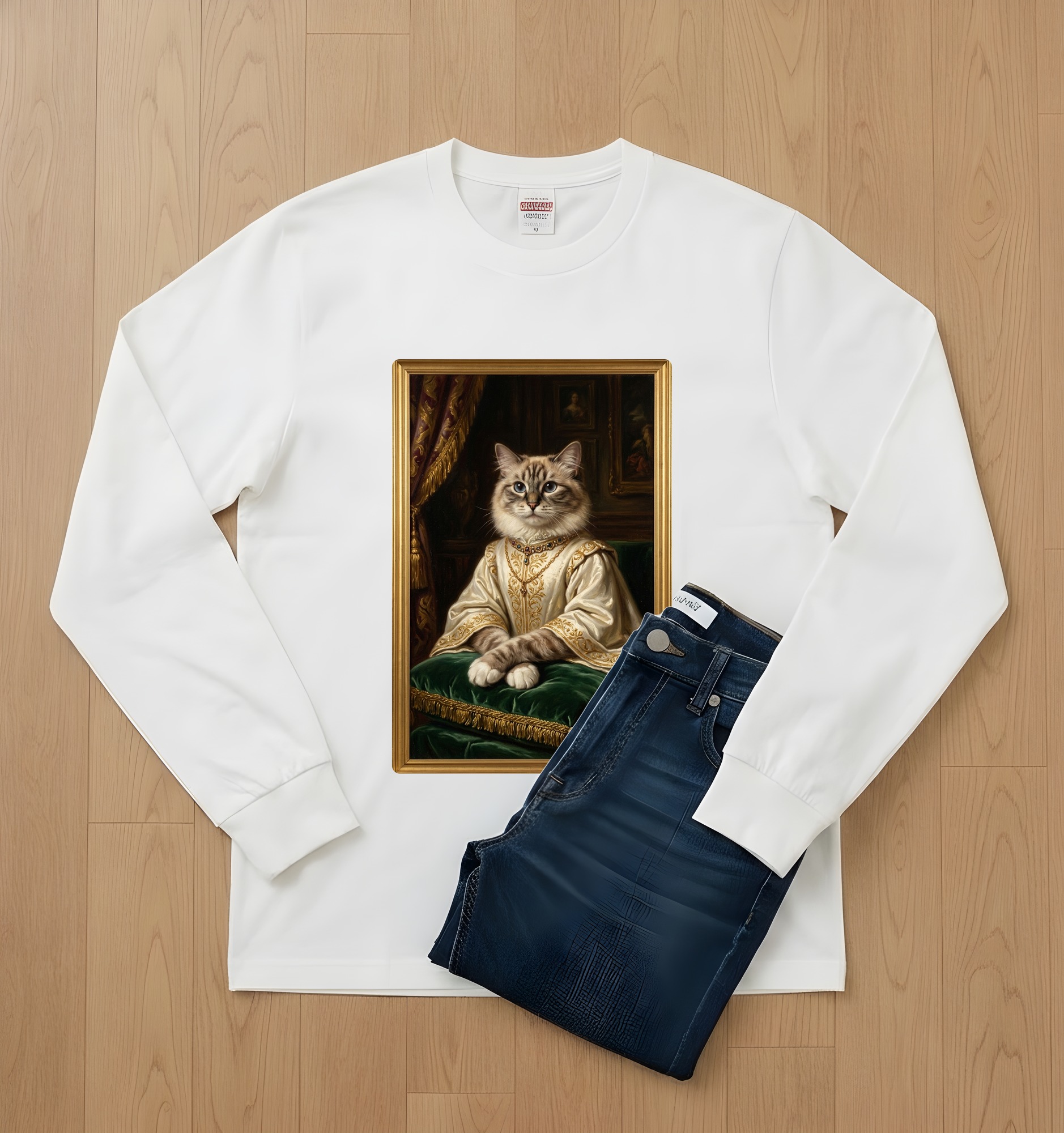 ラグドールのルネサンス肖像画長袖Tシャツ(ホワイト)(2枚目)