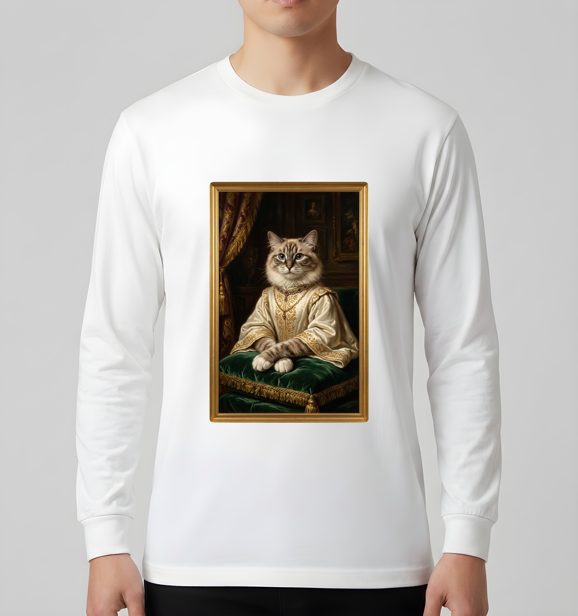 ラグドールのルネサンス肖像画長袖Tシャツ(ホワイト)(3枚目)
