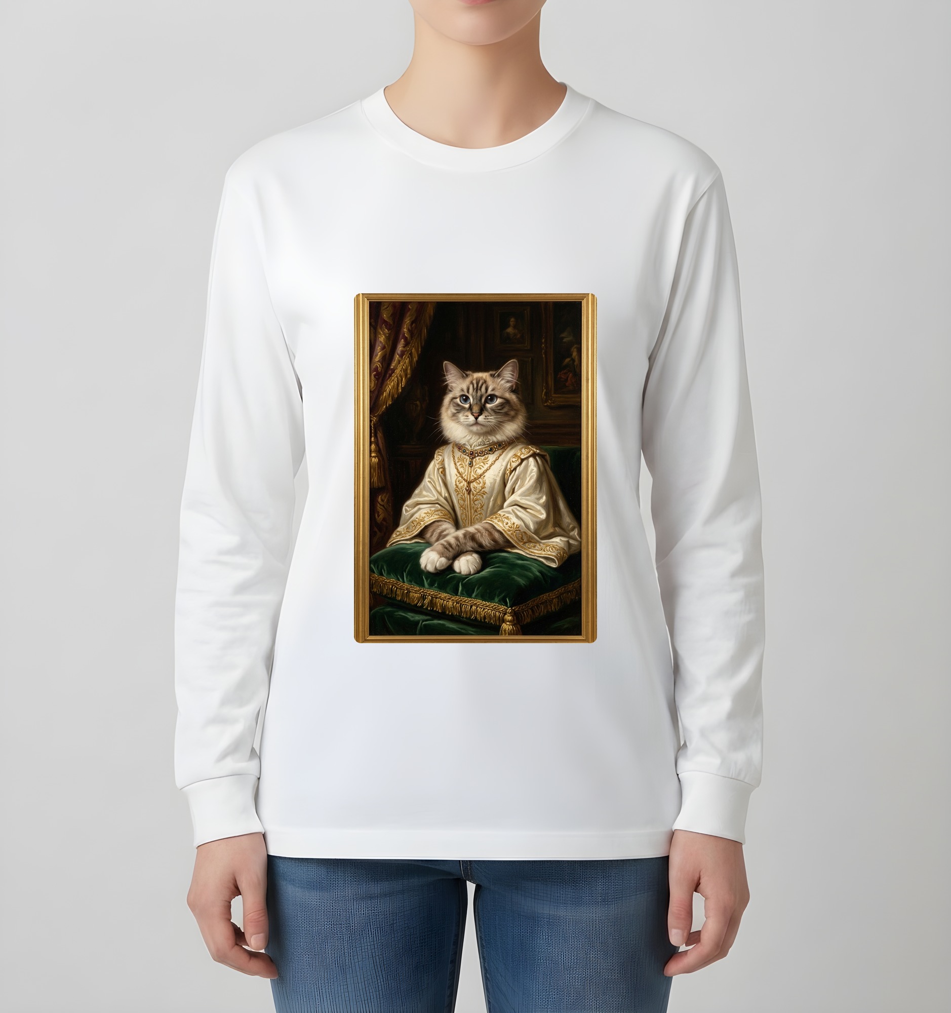 ラグドールのルネサンス肖像画長袖Tシャツ(ホワイト)(4枚目)