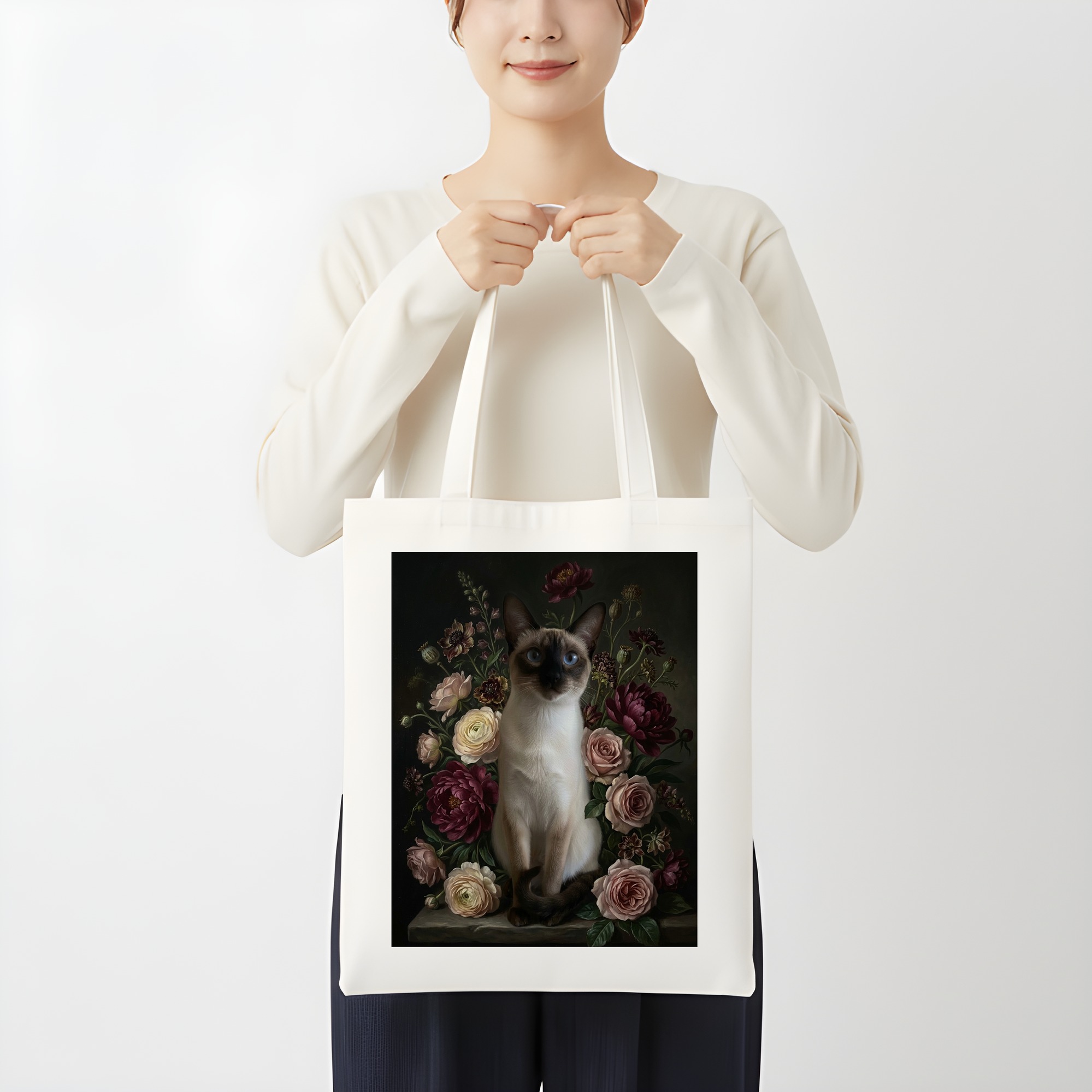 バリニーズの花の油絵風アート花柄トートバッグ（3枚目）