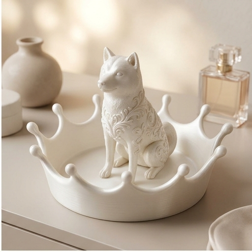 柴犬のルネサンス肖像画ミルククラウン アクセサリートレイ（シルクホワイト）（2枚目）